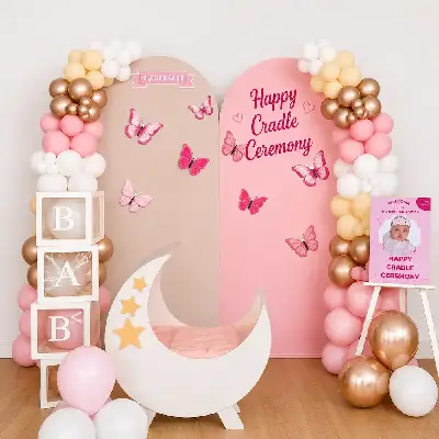 Birthday backdrop with balloon garland